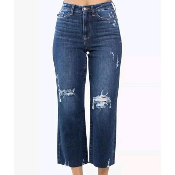 NWT! Judy Blue High Waist Knee Destroy Wide Leg Crop Denim Size 5/27 - Picture 9 of 10